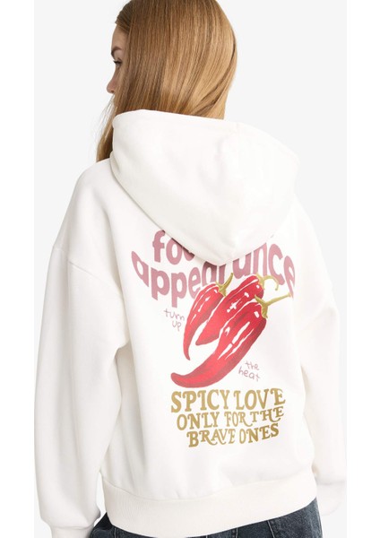 Oversize Geniş Kalıp Kapüşonlu Sırt Baskılı Sweatshirt G3878AX25WN