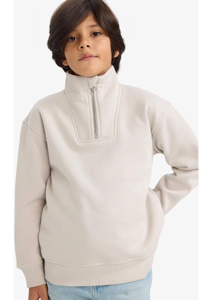 Erkek Çocuk Yarım Fermuarlı İçi Yumuşak Tüylü Sweatshirt G5547A825CW