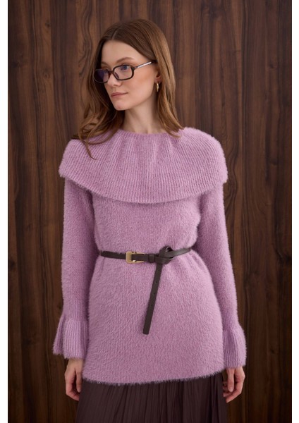 Yaka Detaylı Kazak Violet