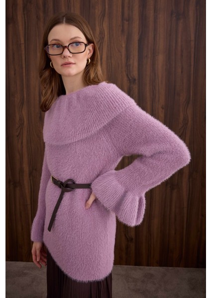 Yaka Detaylı Kazak Violet modelleri