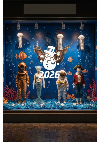 2026 Mutlu Yıllar Kardan Adam Cam Çıkartması - Yılbaşı Cam Vitrin Sticker modelleri