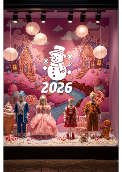 2026 Mutlu Yıllar Kardan Adam Cam Çıkartması - Yılbaşı Cam Vitrin Sticker fırsatları