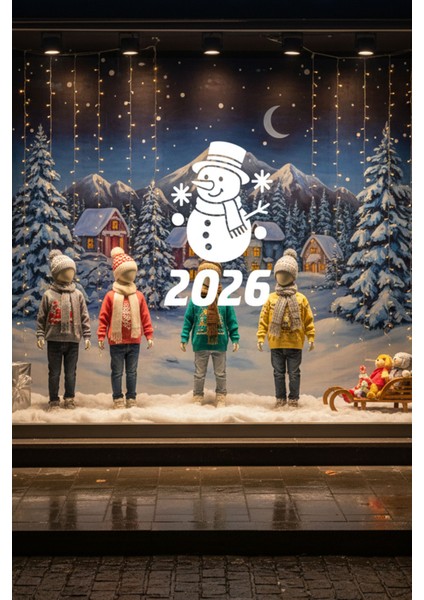 2026 Mutlu Yıllar Kardan Adam Cam Çıkartması - Yılbaşı Cam Vitrin Sticker