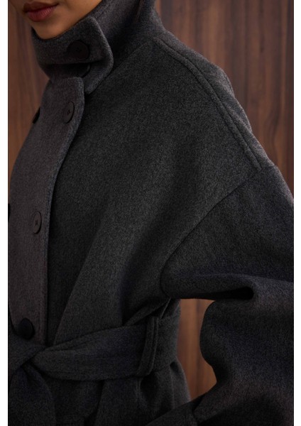 Funnel Neck Uzun Kaban Antrasit fiyatları