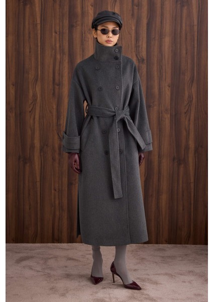 Funnel Neck Uzun Kaban Antrasit fırsatları