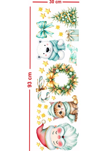 Sevimli Noel Kedi ve Ayıcık Cam Sticker Seti – Yılbaşı Çelenk & Çam Ağacı Pencere Süslemesi fiyatları