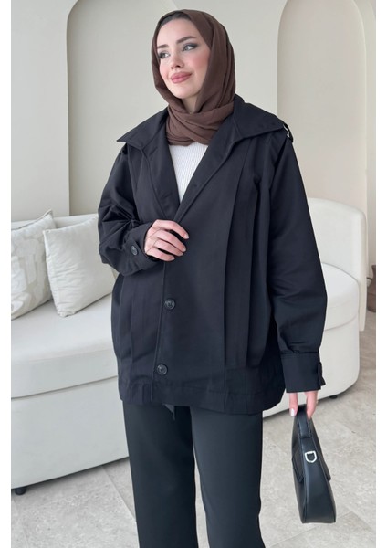 Şerit Detaylı Astarsız Carla Trençkot Standart Beden- Siyah (36-42 Uyumludur) fiyatları