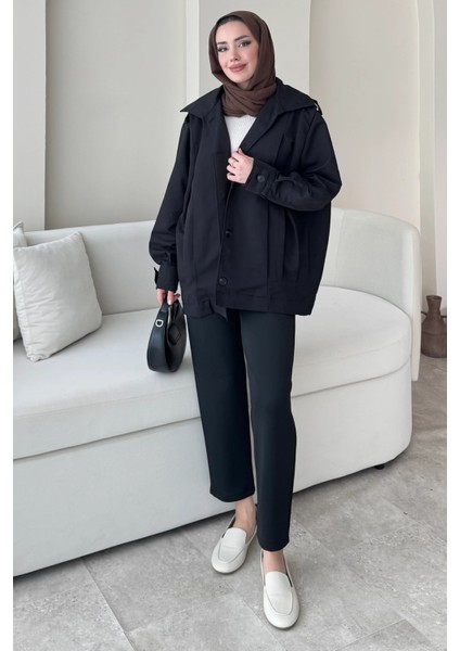 Şerit Detaylı Astarsız Carla Trençkot Standart Beden- Siyah (36-42 Uyumludur) modelleri
