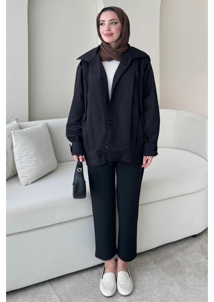 Şerit Detaylı Astarsız Carla Trençkot Standart Beden- Siyah (36-42 Uyumludur) fırsatları