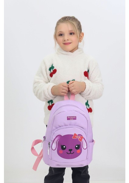 Mor Köpek Figürlü Anaokulu Çantası Ilkokul Öncesi Kreş Sırt Çantası