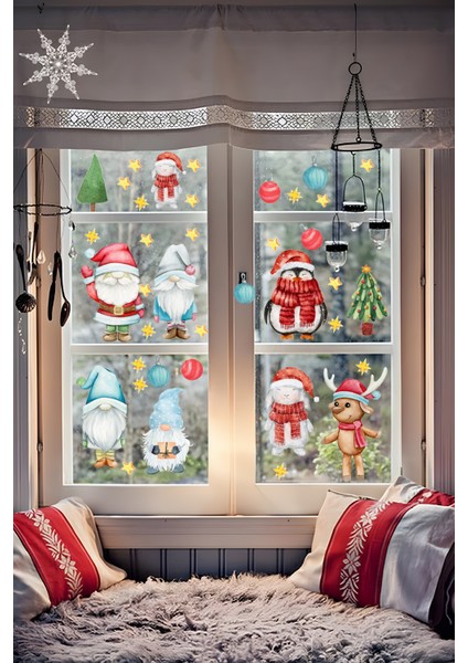 Yılbaşı Cam Sticker Penguen Tavşan Ev Cam Vitrin Için Yeni Yıl Çocuk Bebek Odası Sticker Seti fırsatları