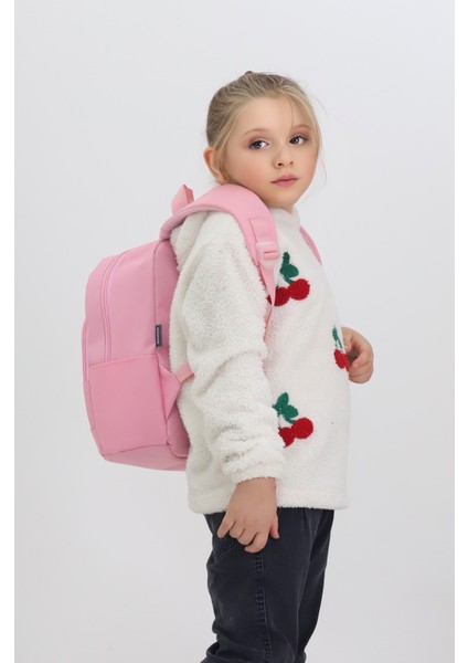 Sevimli Kedi Figürlü Pembe Anaokulu Kreş Çantası 4 Bölmeli Kız Çocuk Sırt Çantası modelleri