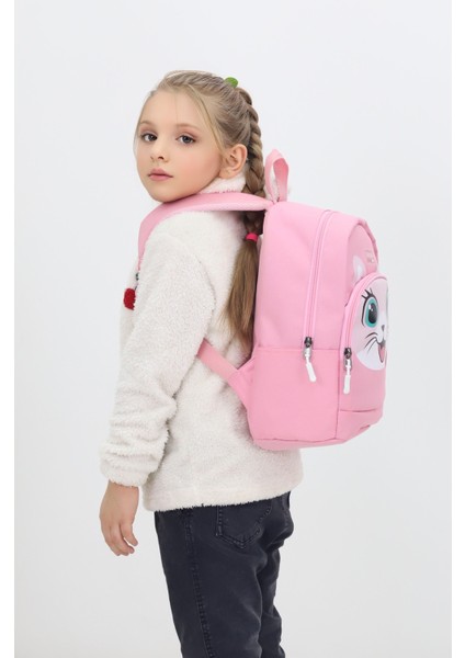 Sevimli Kedi Figürlü Pembe Anaokulu Kreş Çantası 4 Bölmeli Kız Çocuk Sırt Çantası indirimleri