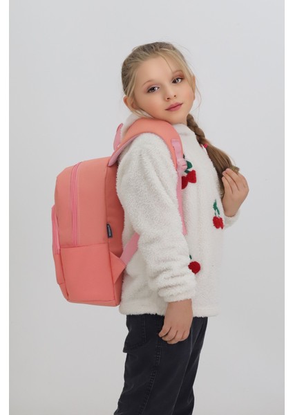 Sevimli Dinozor Figürlü Somon Anaokulu Kreş Çantası 4 Bölmeli Kız Çocuk Sırt Çantası modelleri