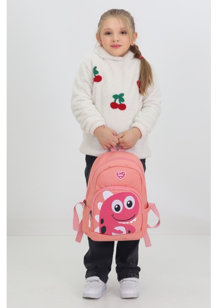 Sevimli Dinozor Figürlü Somon Anaokulu Kreş Çantası 4 Bölmeli Kız Çocuk Sırt Çantası fırsatları