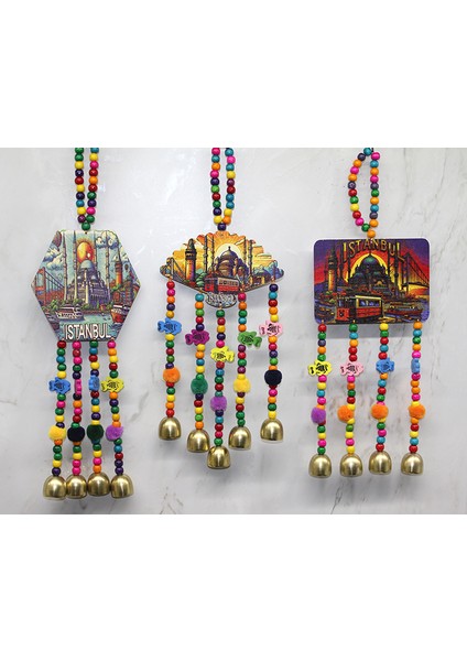 Istanbul Temalı Renkli Boncuklu Asmalı Rüzgar Çanı