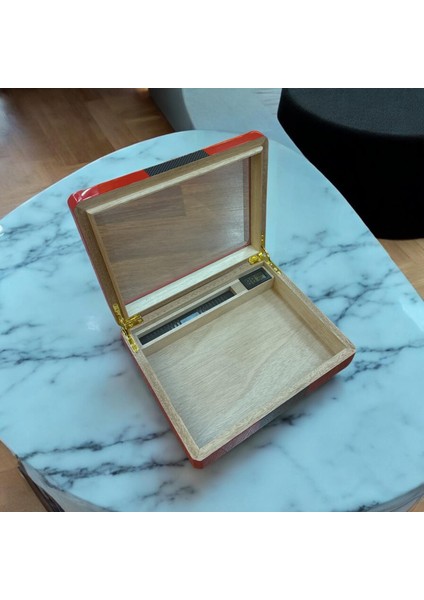 Camlı Mini Humidor Puro Kutusu Kırmızı 20's modelleri