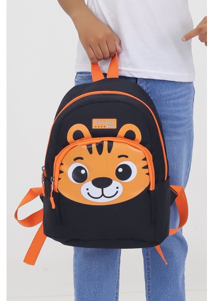 Kaplan Figürlü Siyah Anaokulu Kreş Çantası 4 Bölmeli Erkek Çocuk Sırt Çantası fırsatları