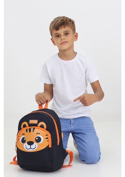 Kaplan Figürlü Siyah Anaokulu Kreş Çantası 4 Bölmeli Erkek Çocuk Sırt Çantası indirimleri