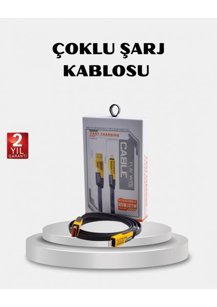 Usb-C Usb-A 4’ü 1 Arada Örgülü Kablo 65W Hızlı Şarj Metal Uç Dayanıklı