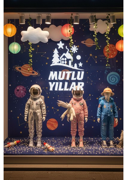 Mutlu Yıllar Kış Masalı Vitrin Cam Sticker – Çam Ağaçlı Yeni Yıl Dekoru modelleri