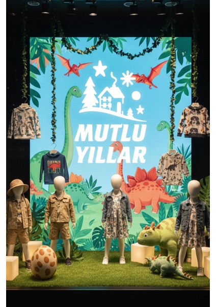 Mutlu Yıllar Kış Masalı Vitrin Cam Sticker – Çam Ağaçlı Yeni Yıl Dekoru indirimleri