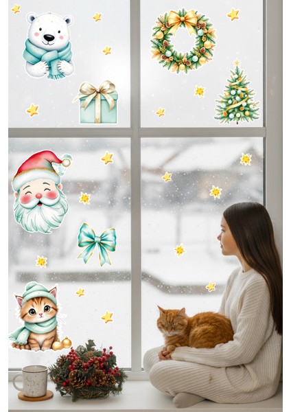 Yılbaşı Cam Sticker Seti – Kedi, Ayıcık, Noel Baba ve Çelenk Figürleri - Çocuk Odası Çıkartma Seti indirimleri