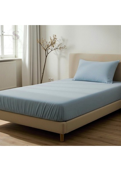 Keten Buldan Mavi Tek Kişilik Çarşaf + Yastık Kılıfı