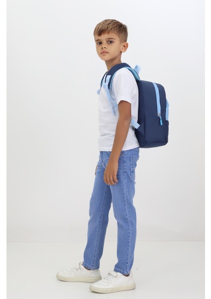 Ayı Figürlü Lacivert Anaokulu Kreş Çantası 4 Bölmeli Erkek Kız Çocuk Sırt Çantası