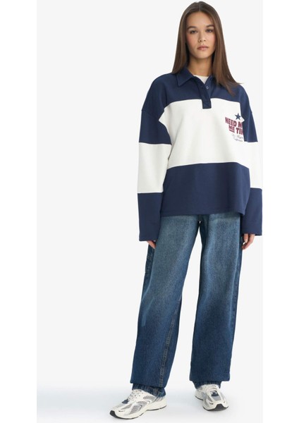 Coool Regular Fit Polo Yaka Sırt Baskılı Sweatshirt