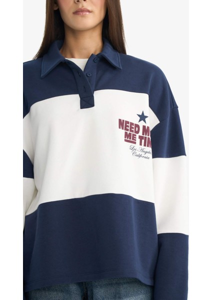 Coool Regular Fit Polo Yaka Sırt Baskılı Sweatshirt