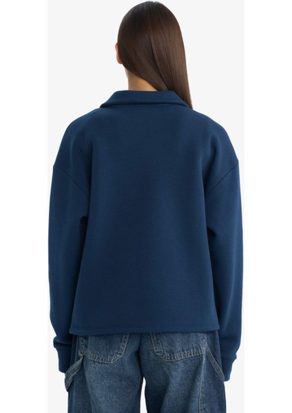 Coool Oversize Geniş Kalıp Polo Yaka Baskılı Sweatshirt