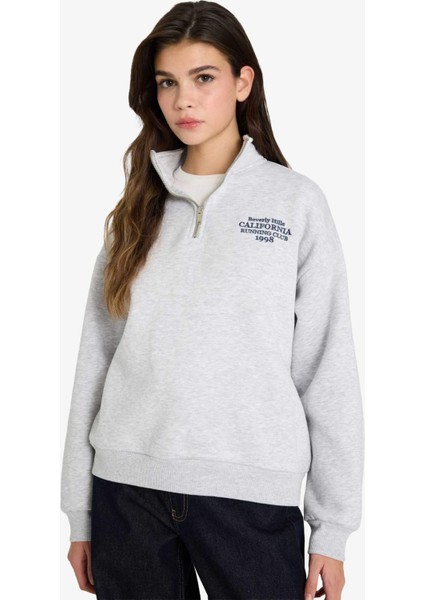 Oversize Geniş Kalıp Yarım Fermuarlı Baskılı Sweatshirt G3716AX25WN