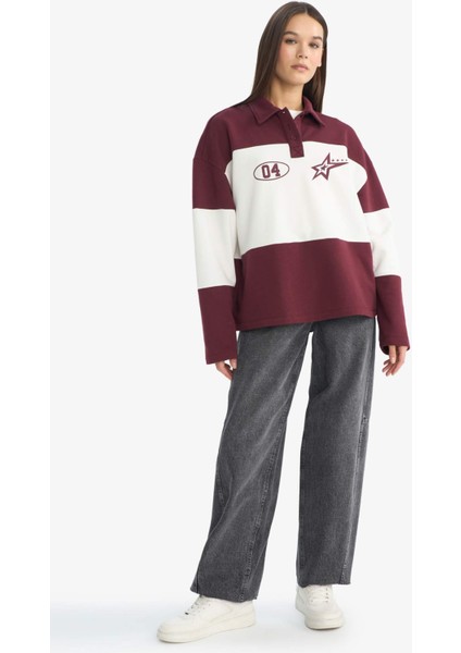 Coool Regular Fit Polo Yaka Sırt Baskılı Sweatshirt