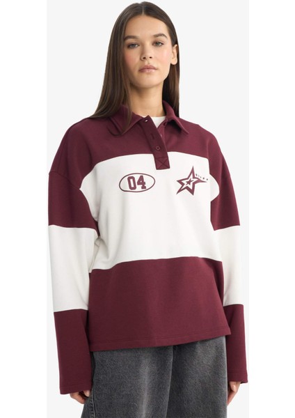 Coool Regular Fit Polo Yaka Sırt Baskılı Sweatshirt