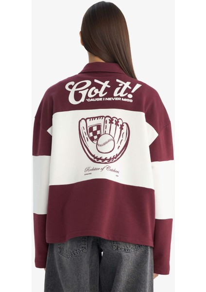 Coool Regular Fit Polo Yaka Sırt Baskılı Sweatshirt