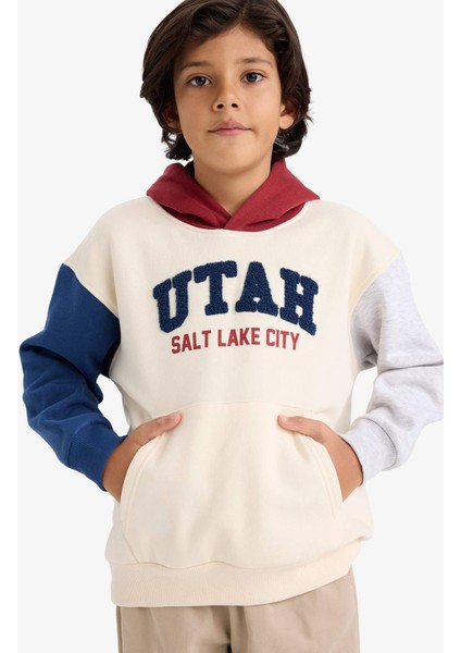 Erkek Çocuk Oversize Geniş Kalıp Kapüşonlu Baskılı İçi Yumuşak Tüylü Sweatshirt G5561A825CW