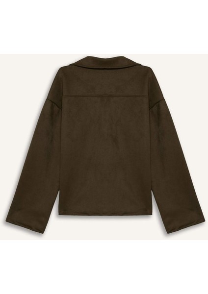 Oversize Geniş Kalıp Polo Yaka Süet Uzun Kollu Tişört G6218AX25WN