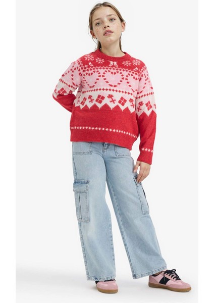 Kız Çocuk Yılbaşı Temalı Bisiklet Yaka Triko Kazak F5071A825WN