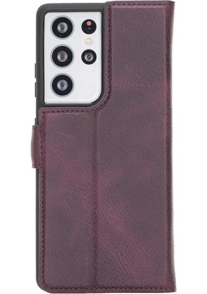 Samsung Galaxy S21 Ultra Deri Çıkarılabilir Cüzdan Kılıf-Kızıl fırsatları