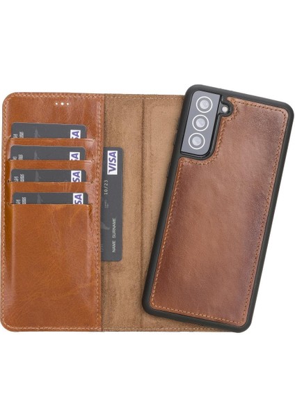 Samsung Galaxy S21 Plus Deri Çıkarılabilir Cüzdan Kılıf-Ten