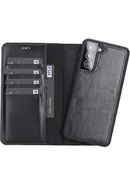 Samsung Galaxy S21 Plus Deri Çıkarılabilir Cüzdan Kılıf-Siyah