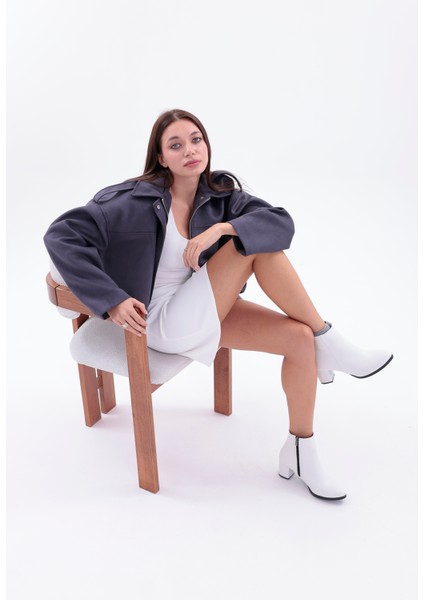 Oversizekoyu Gri Süet Şık Bomber Ceket