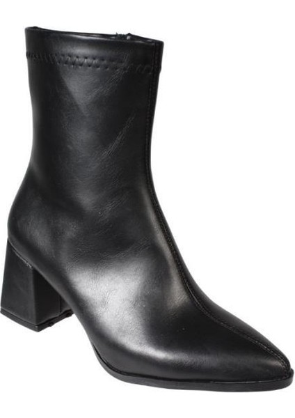 Yazkış Kadın Siyah Cilt 16CM Bilek Boyu Yandan Fermuarlı 6cm Kalın Topuk Sivri Burun Topuklu Bot fiyatları