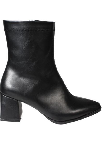 Yazkış Kadın Siyah Cilt 16CM Bilek Boyu Yandan Fermuarlı 6cm Kalın Topuk Sivri Burun Topuklu Bot modelleri