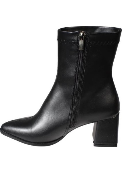 Yazkış Kadın Siyah Cilt 16CM Bilek Boyu Yandan Fermuarlı 6cm Kalın Topuk Sivri Burun Topuklu Bot fırsatları