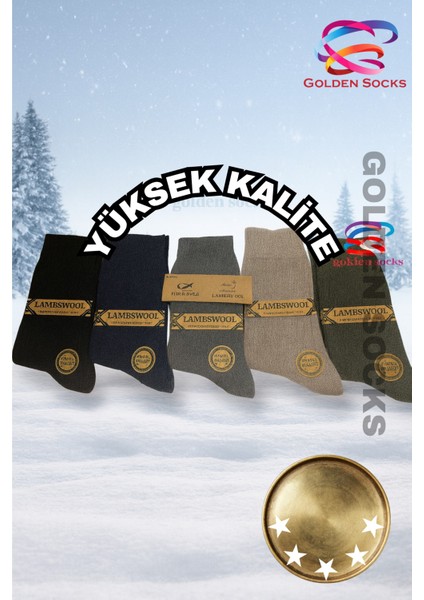 Erkek Kışlık Termal Yün Çorap 5 Çift , Termal Etkili Çorap, Dikişsiz Isı Koruyucu Çorap