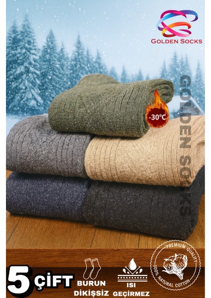 Erkek Kışlık Termal Yün Çorap 5 Çift , Termal Etkili Çorap, Dikişsiz Isı Koruyucu Çorap