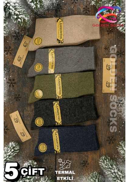 Erkek Kışlık Termal Yün Çorap 5 Çift , Termal Etkili Çorap, Dikişsiz Isı Koruyucu Çorap