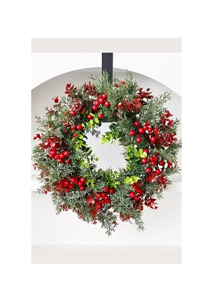 45 cm (17.71 Inç) Festive Yapay Noel Çelengi – Çam Yaprakları ve Kırmızı Meyveler | Klasik Duvar & Kapı Süsü | Elektrik Gerektirmez | Ev ve Parti Dekoru Için Ideal